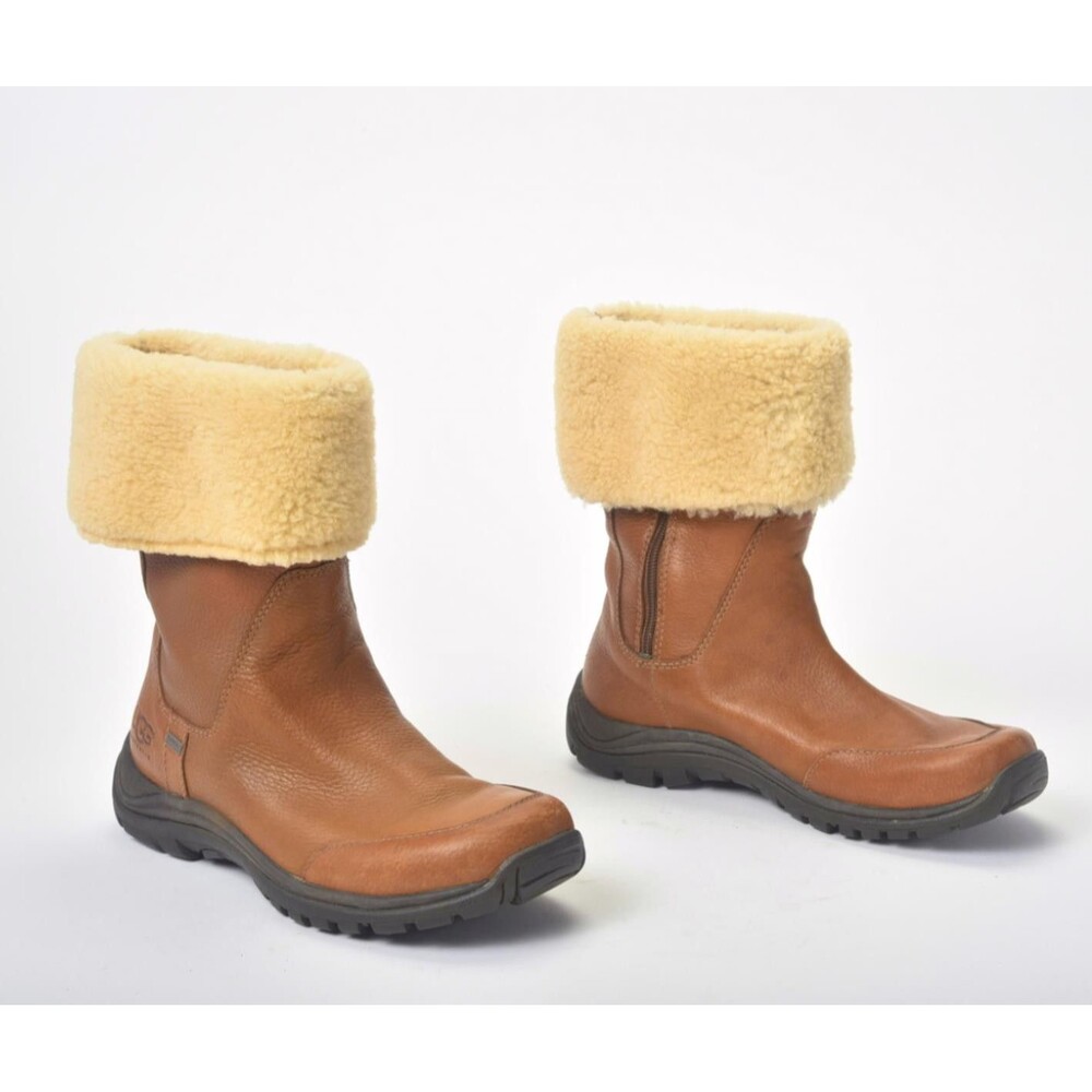Uggs Brown Leather Ankle Shearling Cuff Bootie Size US 8  / EUR 39 - Picture 6 of 6